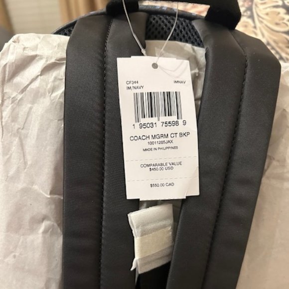 Coach Gold/Navy Court Backpack With Coach Monogram Print - Picture 11 of 14